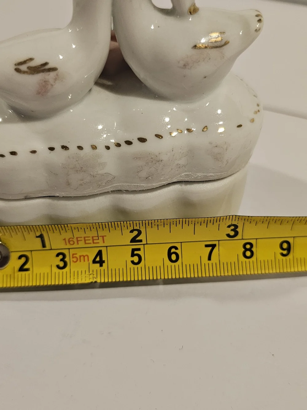 Porcelain Heart Jewelry Box with Swans & Pink Rose